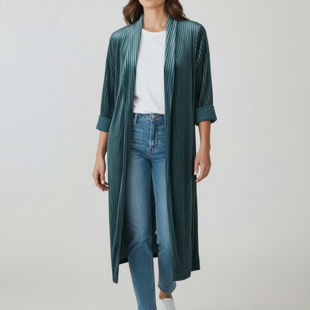 Ember Green Velvet Longline‎ Cardigan Womens Small